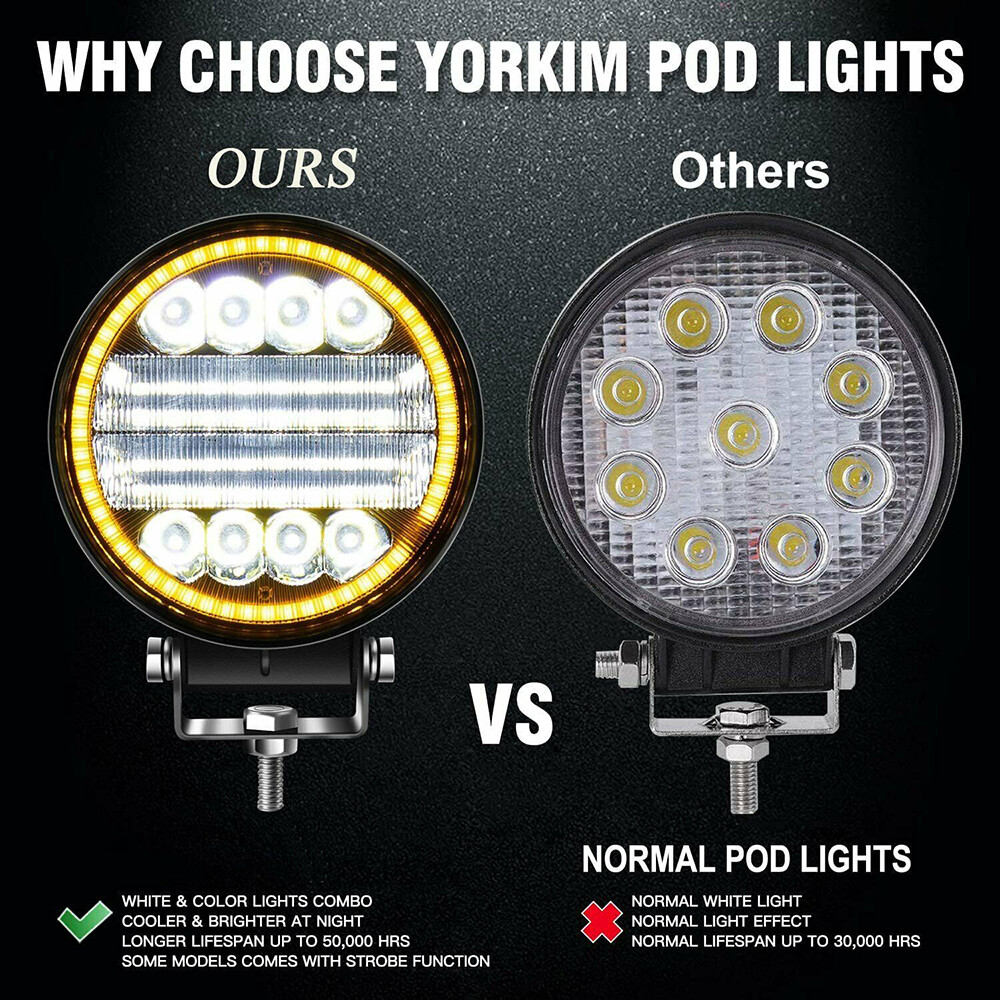 Pair 5”Inch LED Work Light Spot Flood Driving Fog Round Amber Lamp Offroad