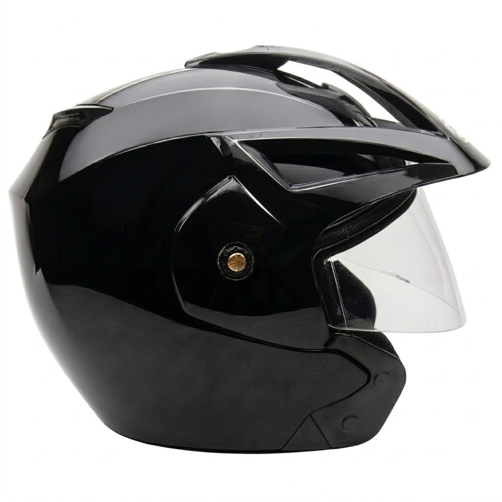 MMG Motorcycle Scooter Open Face Helmet Crux Flip Up Visor DOT (XL, Shiny Black)