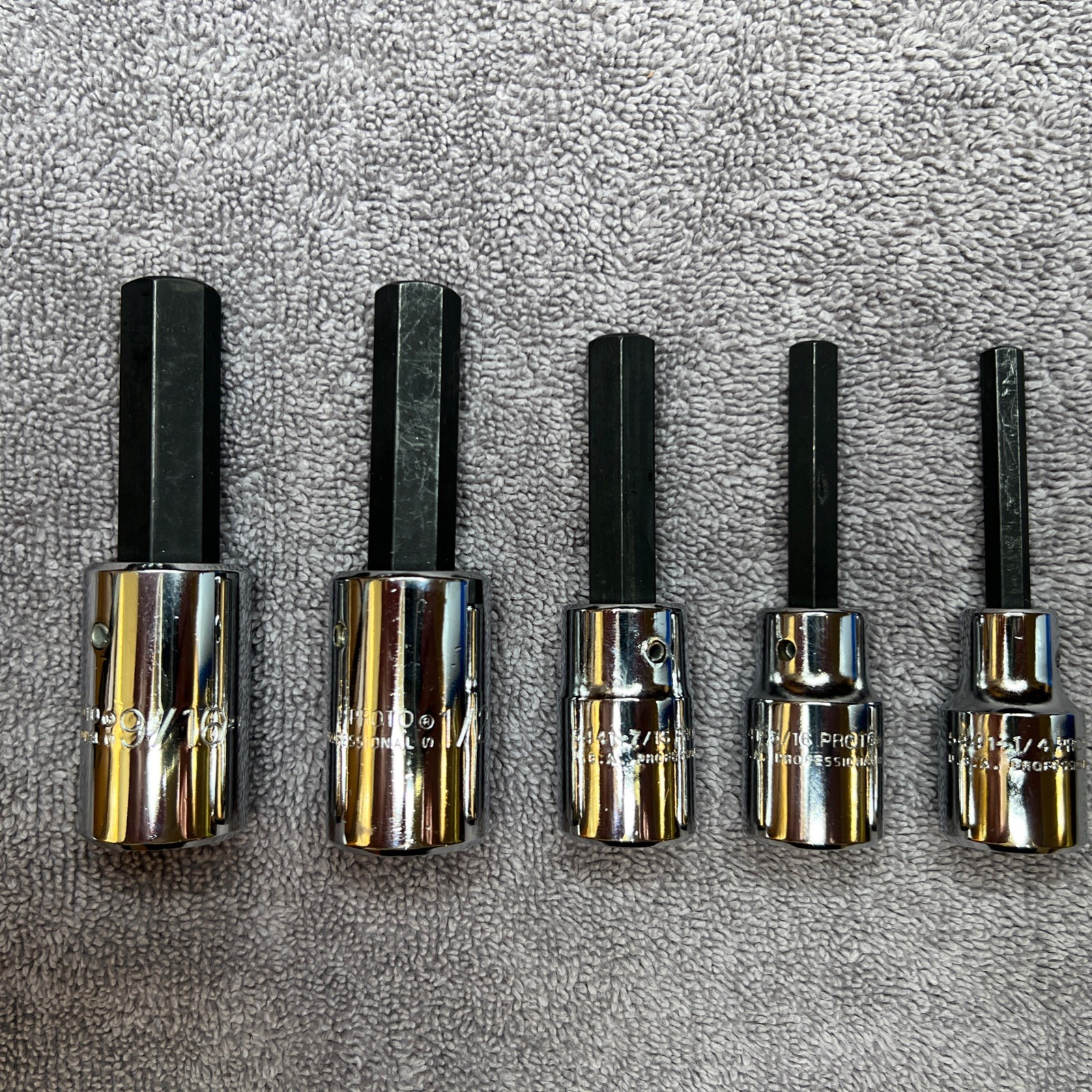 Proto Professional Hex Socket 5 Piece Set 1/2″ Drive 1/4″- 9/16″ Hex – 5441