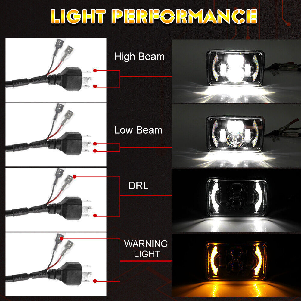 2PC 4×6″ LED Headlights Hi-Lo DRL Sealed Beam for 1994-1997 Chevy S10 Blazer DOT