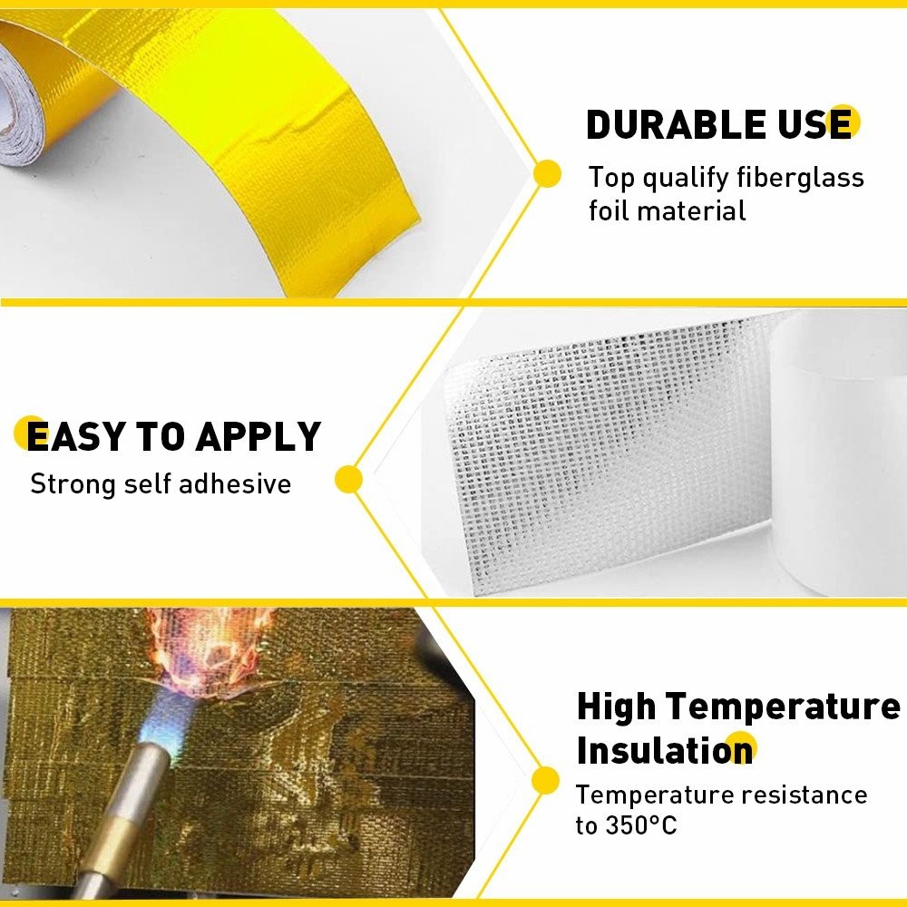 2″ 33FT Gold Intake Heat Reflective Tape Wrap Self Adhesive High Temperature