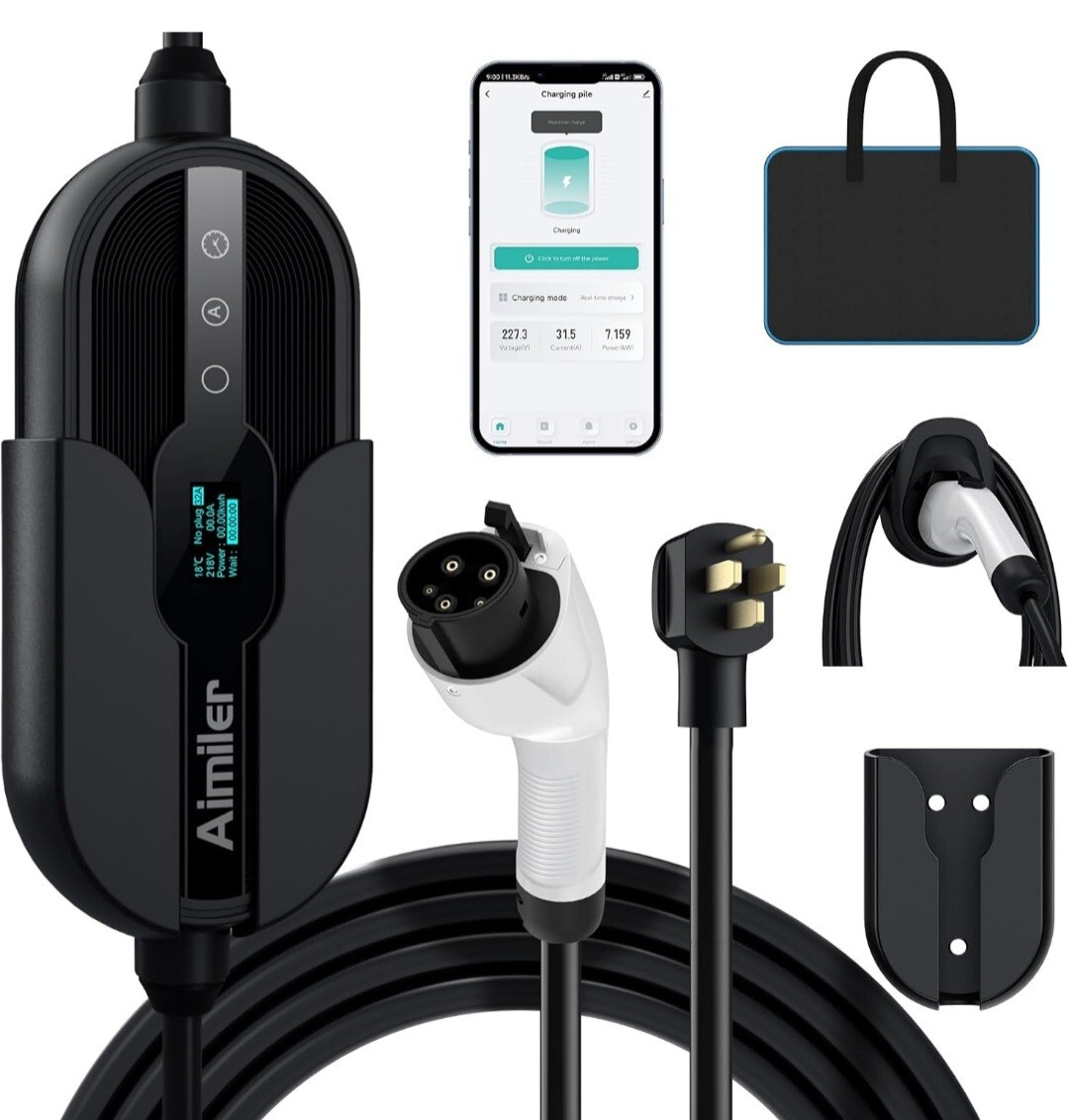 AIMILER Level 2 Electric Vehicle EV Charger, 32A 110V-240V NEMA 14-50 Plug, P…