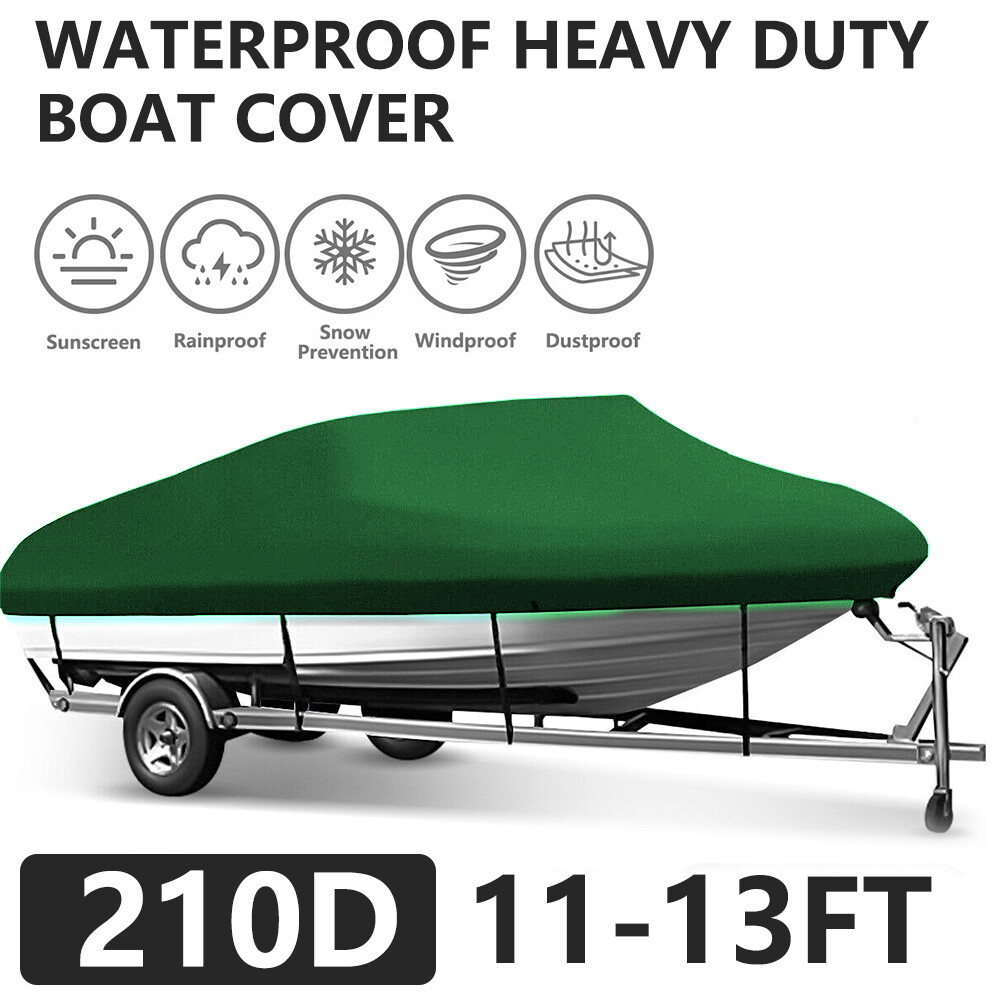 11-13ft Heavy Duty Waterproof Boat Cover Trailerable Fish V-Hull Runabouts Green