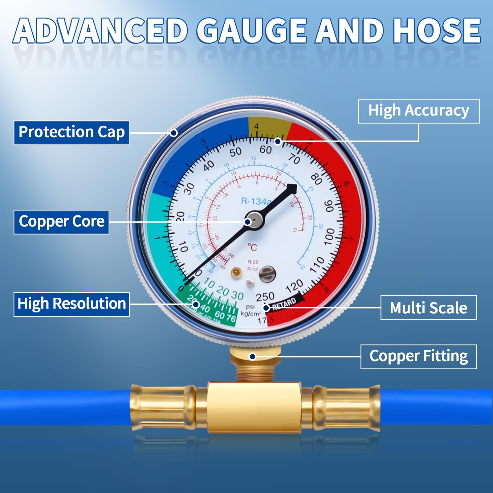 R134a Refrigerant Recharging Hose with Gauge, A/C R134A Refrigerator Freon…