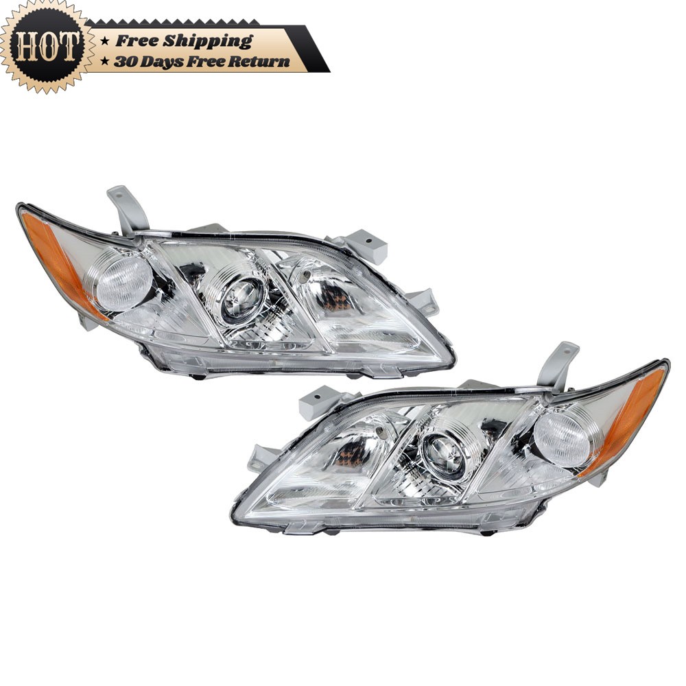 Silscvtt Left+Right Side Headlights For Toyota Camry 2007 08 2009 Chrome Housing