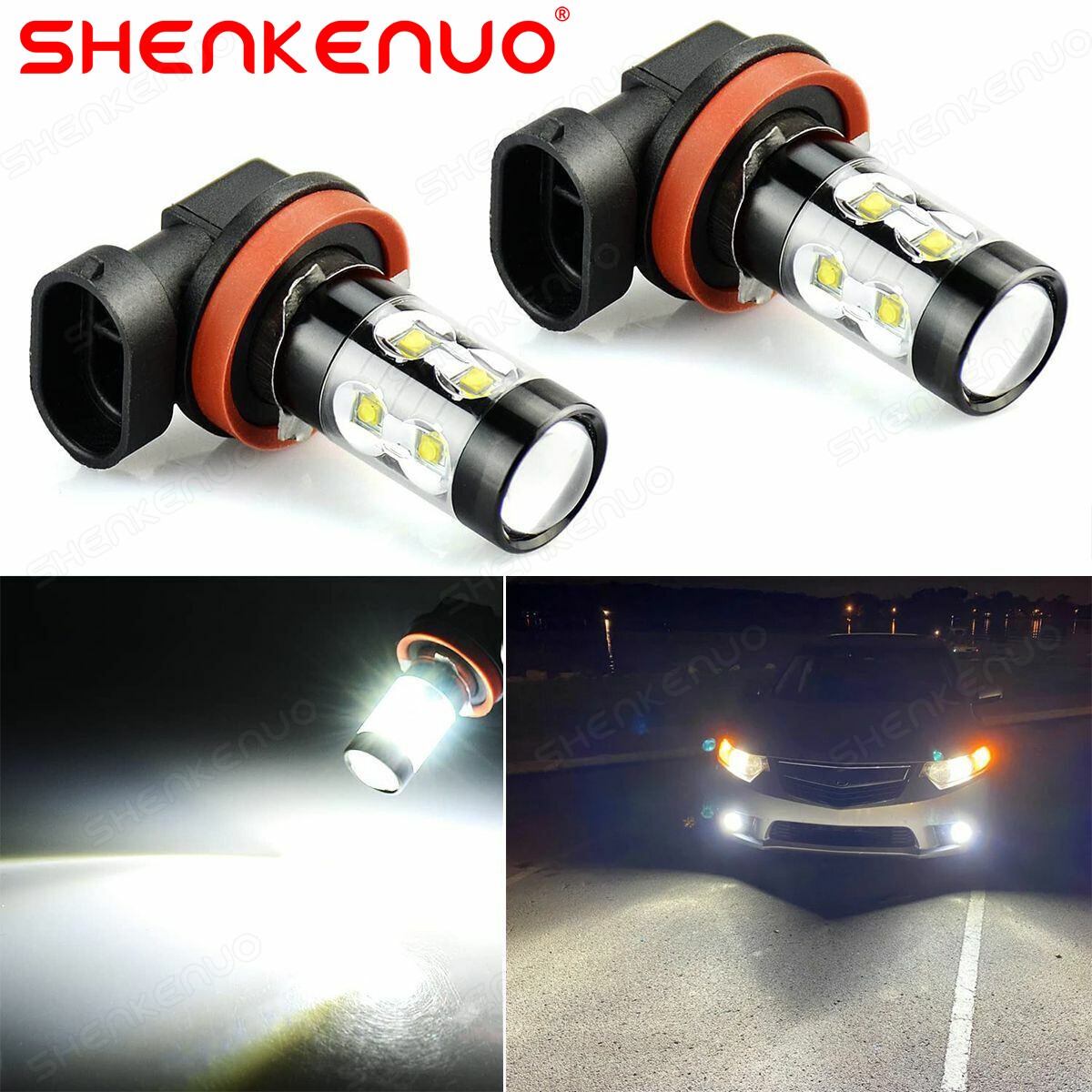 For Honda Accord 2006-2015 H11 LED Fog Driving Light Bulbs 6000K White Bright