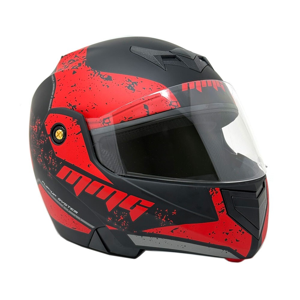 MMG Adult Motorcycle Modular Full Face Helmet Flip up Visor (Black/Red, XL)