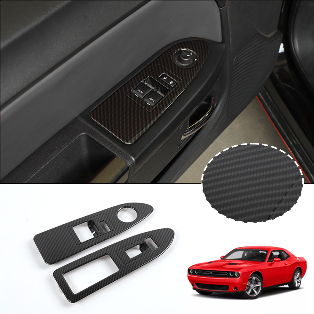2x Carbon Fiber Window Lift Switch Panel Trim Frame For Dodge Challenger 09-14