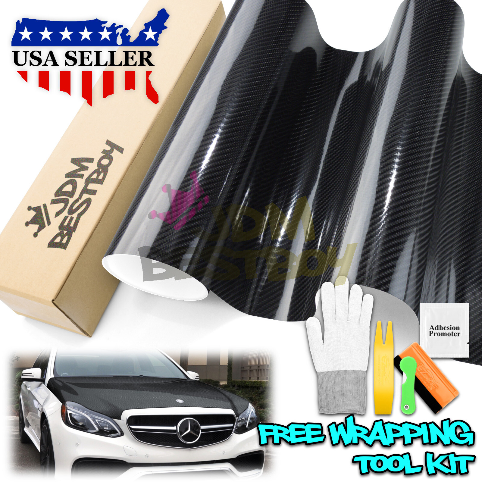 7D Carbon Fiber Black High Gloss Auto Vinyl Wrap Sticker Sheet Film Decal DIY 6D