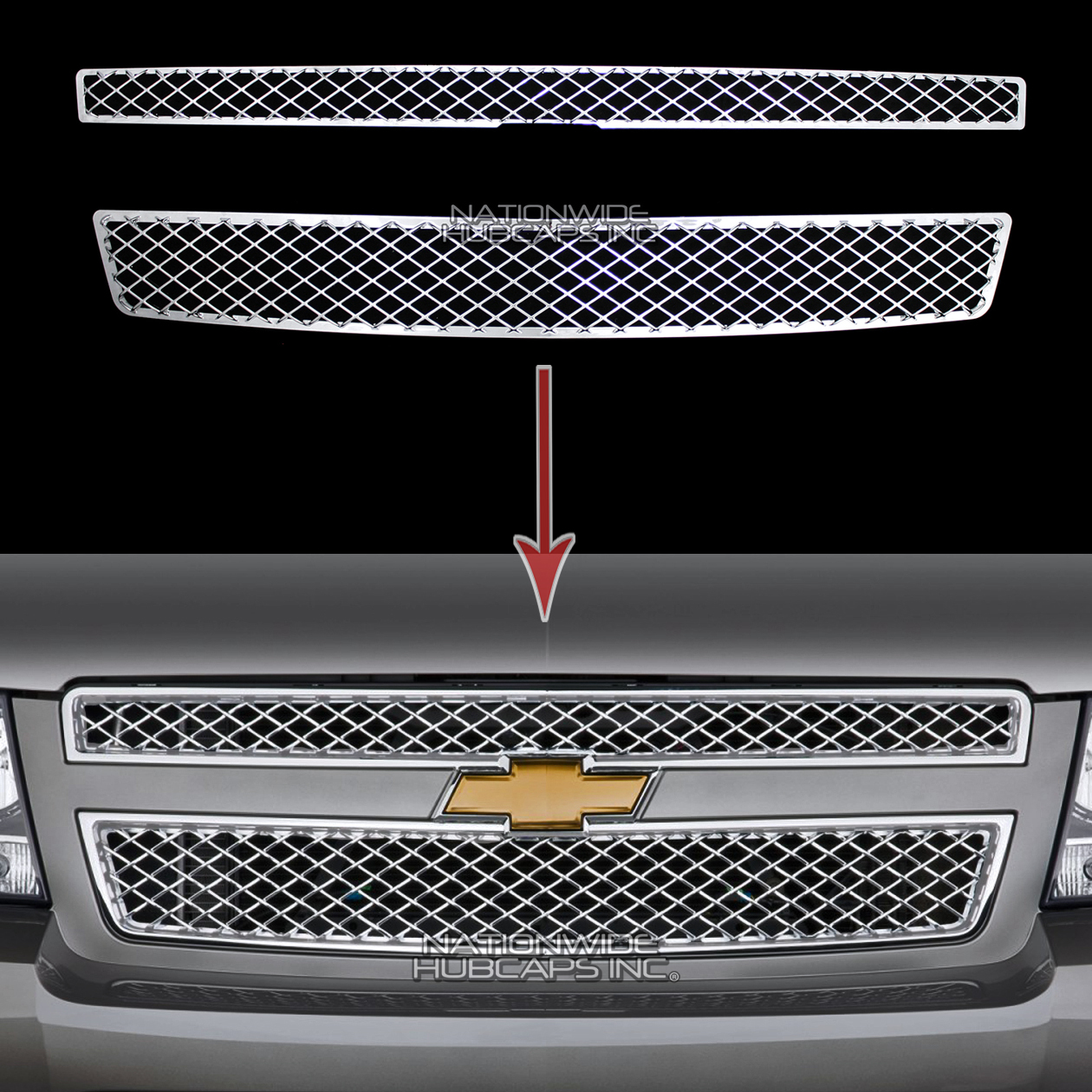 Chevy Tahoe Suburban Avalanche CHROME Snap On Grille Overlay Grill Covers Insert