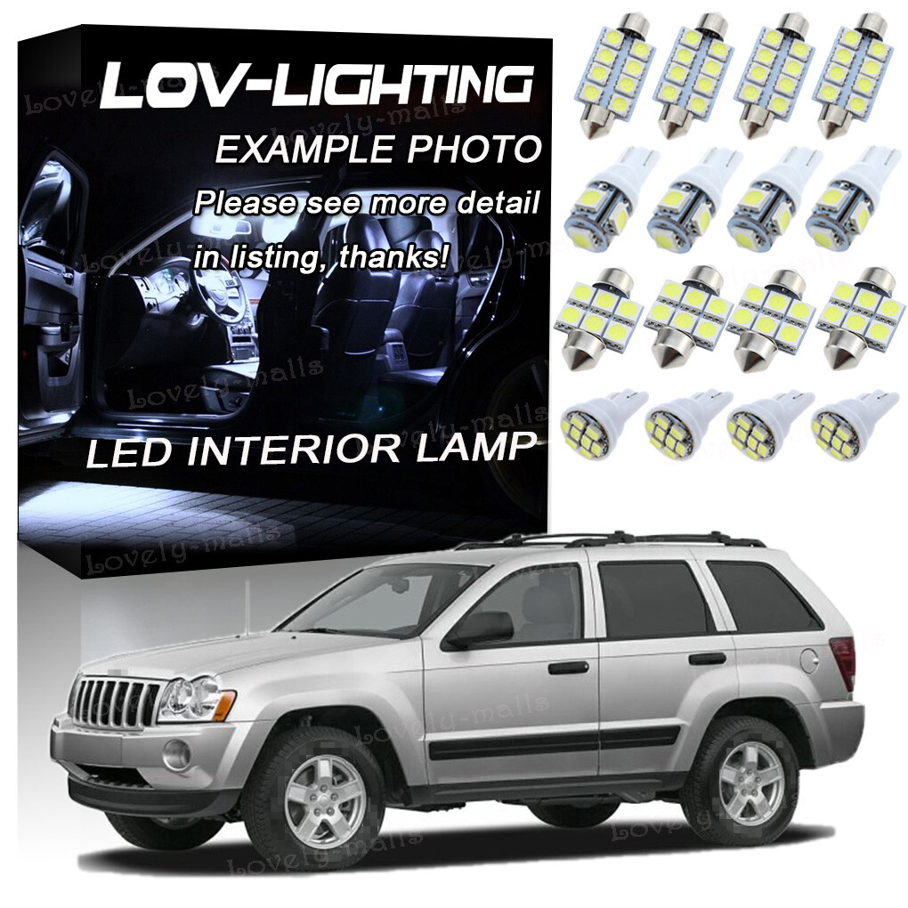 For 2005-2010 Jeep Grand Cherokee White LED Lights Bulbs Interior Package 6pcs