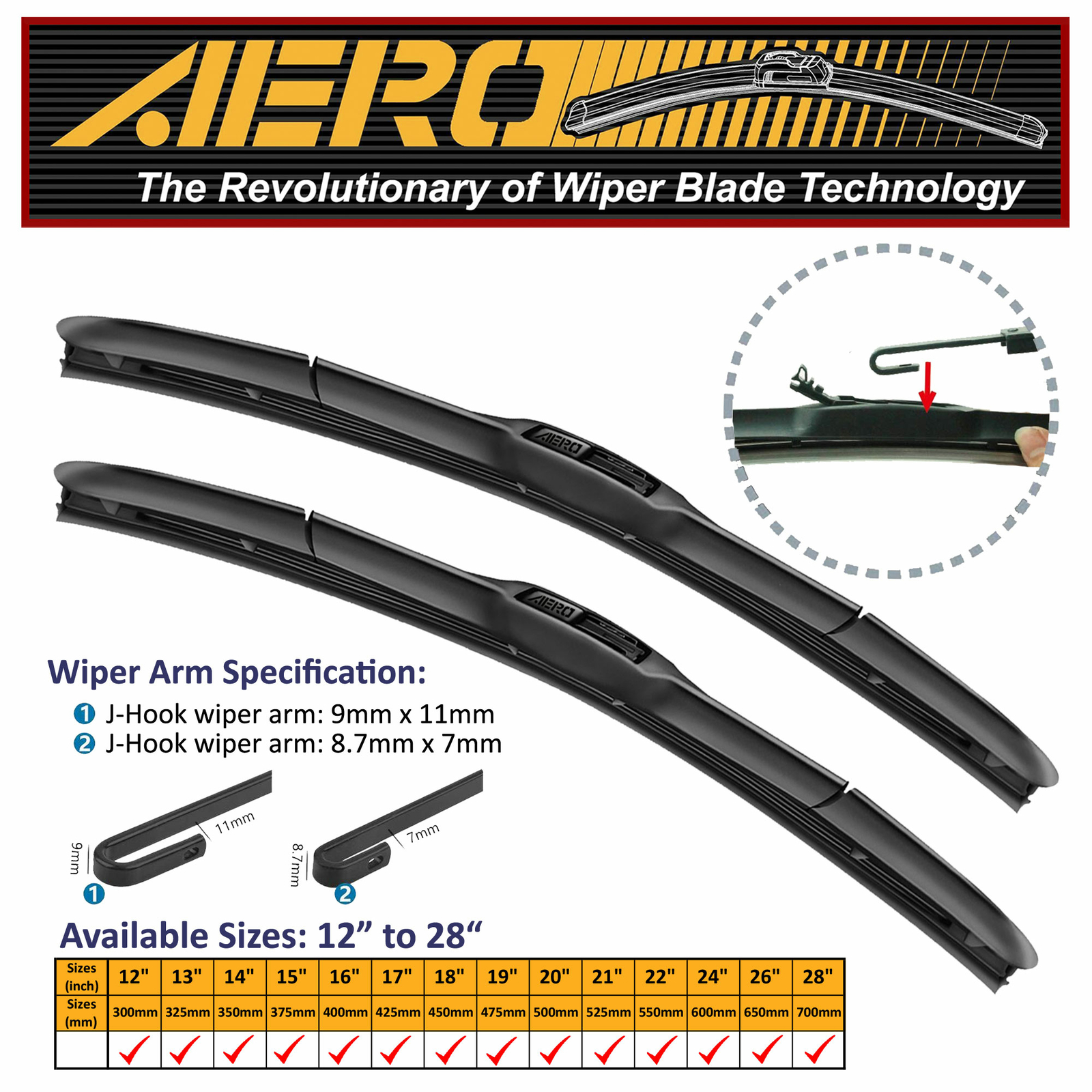AERO Hybrid 24″ + 22″ OEM Quality Windshield Wiper Blades (Set of 2)