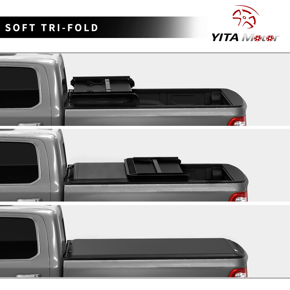 5.5 ft 66″ Bed Tonneau Cover Soft 3-fold for 2004-2015 Nissan Titan Truck w/ Led