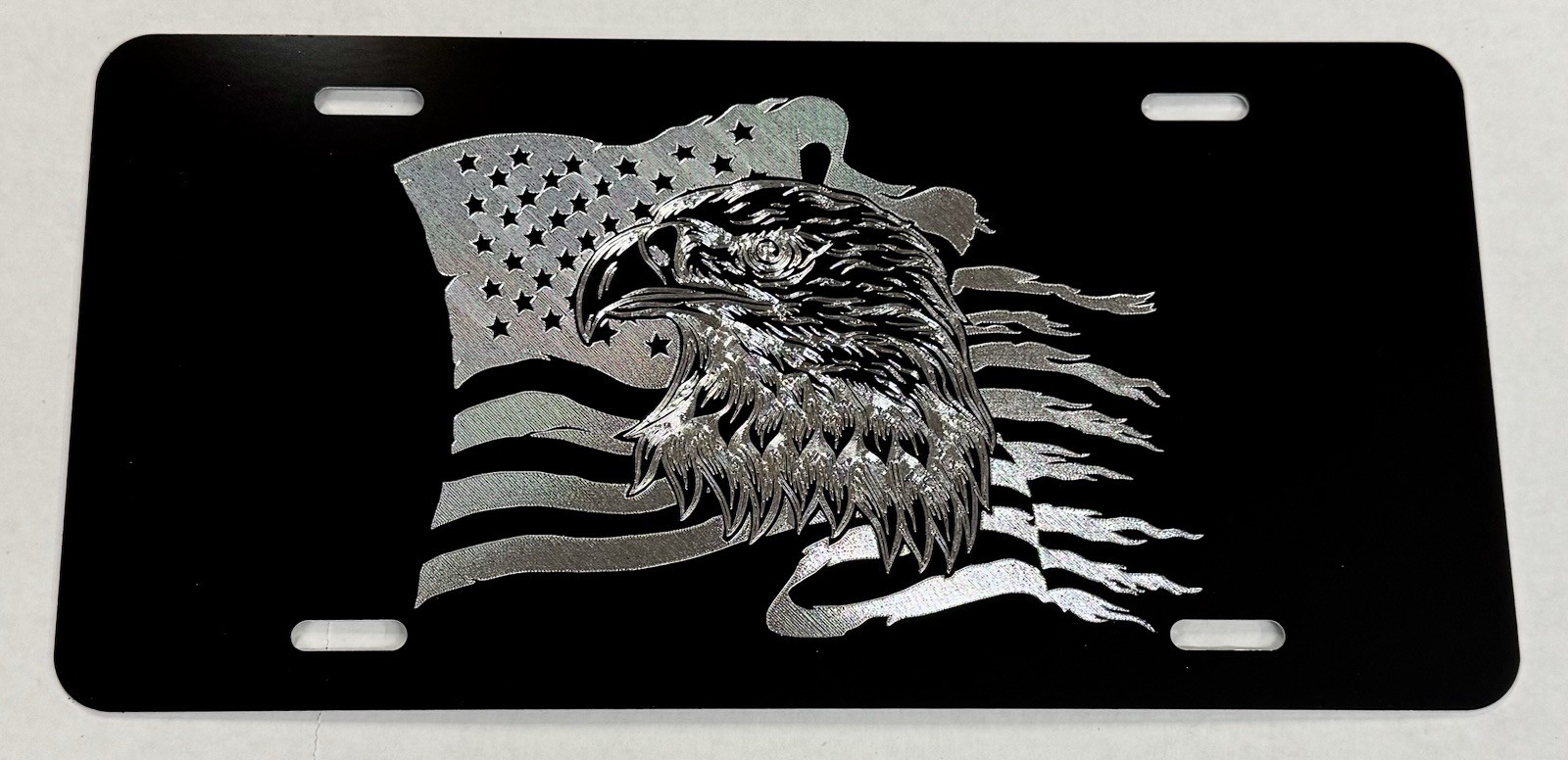 DEEP Engraved US USA Flag Eagle Patriotic Car Tag Etched Vanity License Plate