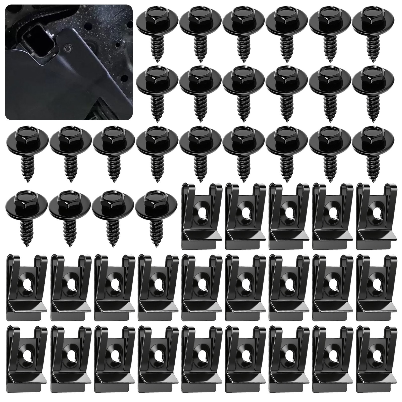 100PCS M4.2 Universal Fender Liner Screw U Nut Kit Engine Splash Shield Hex Head