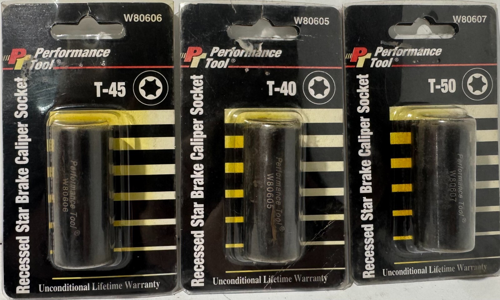 Performance Tool Recessed Star Brake Caliper Sockets set of 3. T-40, T-45 & T-50