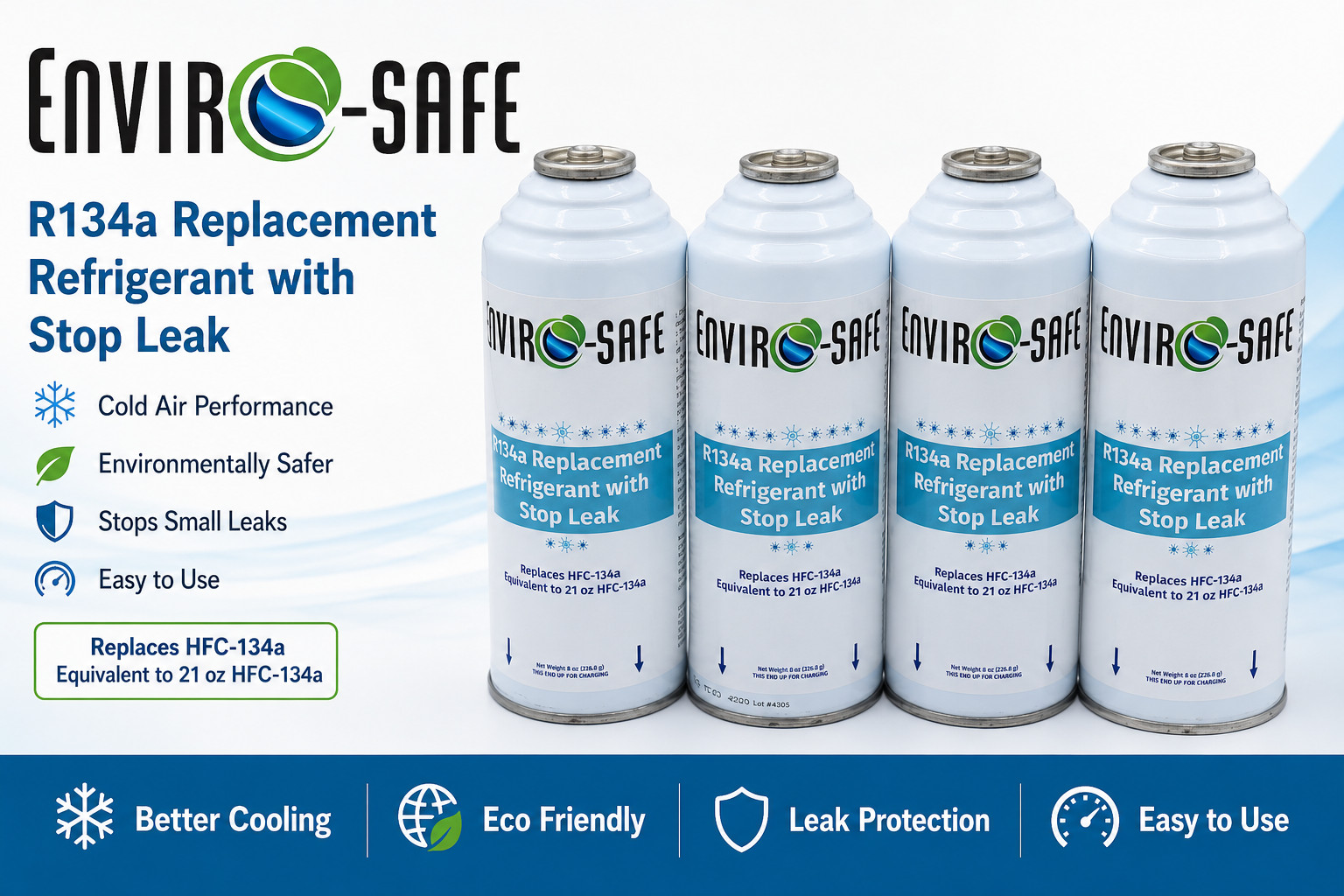 ENVIRO-SAFE R134a Replacement Refrigerant with Stop Leak – AC Recharge Solution