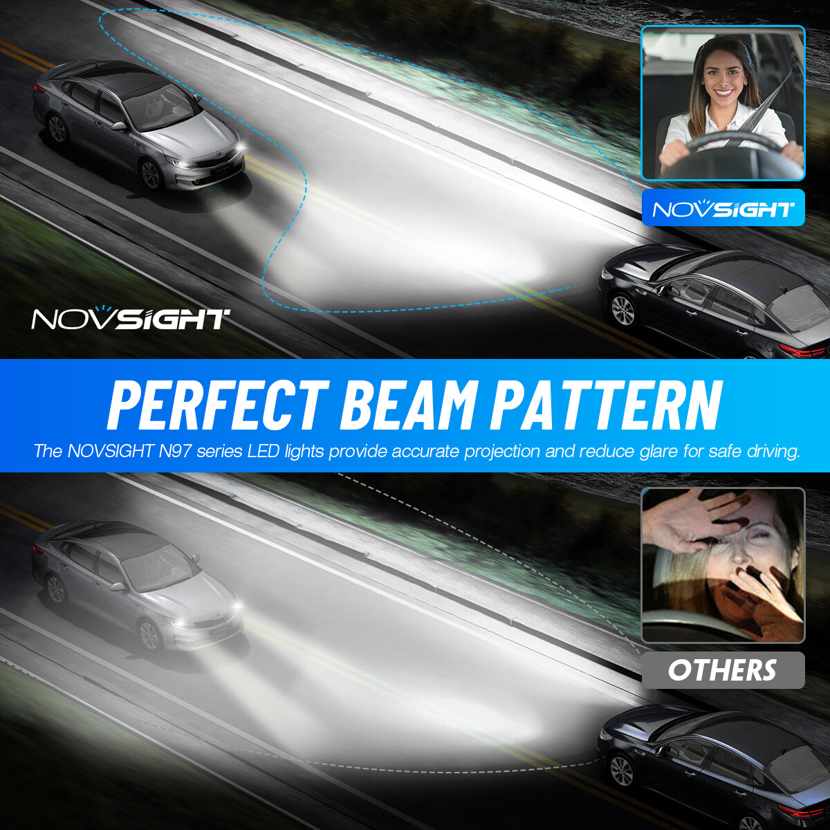 NOVSIGHT LED Headlight Bulbs Combo Kit 9005+H11 High Low Beam White Super Bright