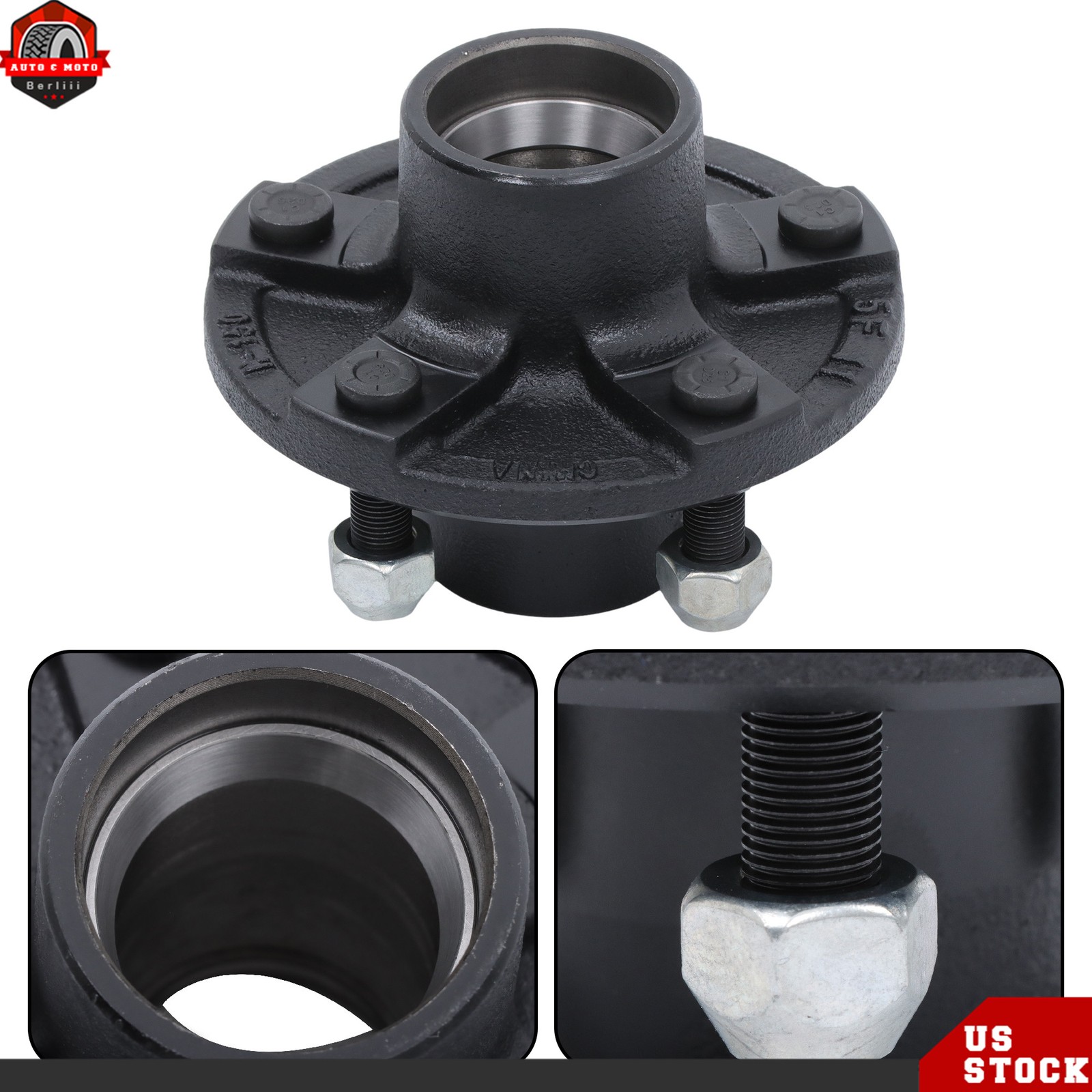 2 × Trailer Hub Kit 5 Lug 4.5″ For 2000lb 1″ or 1-1/16″ Spindle & L44643 Bearing