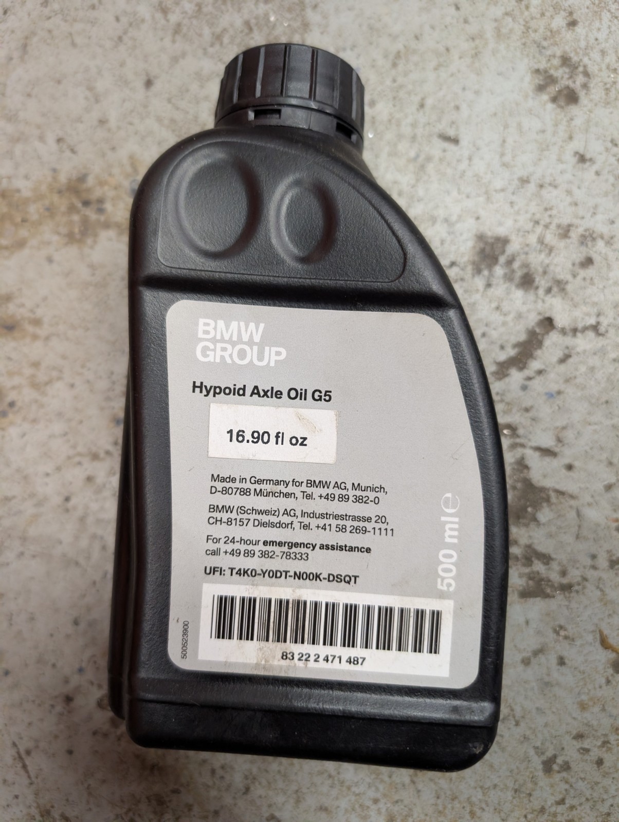 Genuine BMW Hypoid Axle Oil G5 500mL 16.9fl.oz 83222471487