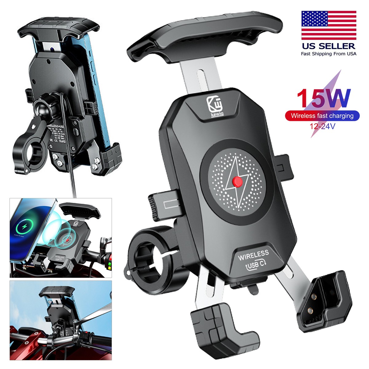 Bike Phone Wireless Charger – Motorcycle Phone Mount Wireless Charger 15W iPhone