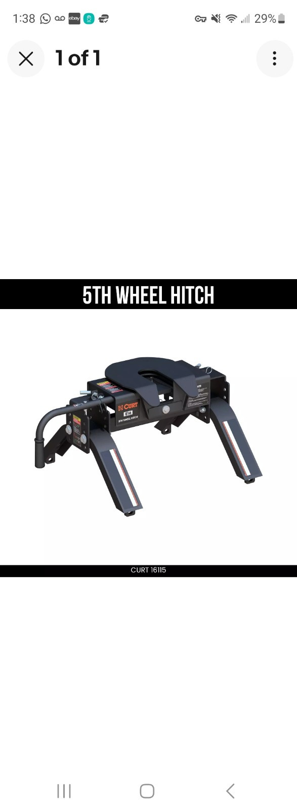 CURT E16 5th Wheel Hitch Fixed Above Bed Rails 16000 Pounds GTW 16115