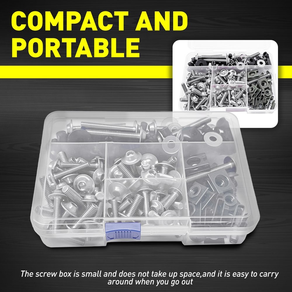 Motorcycle 190xSilver Fairing Bolts Body Work Fastener Screws Nut Clips Full Set