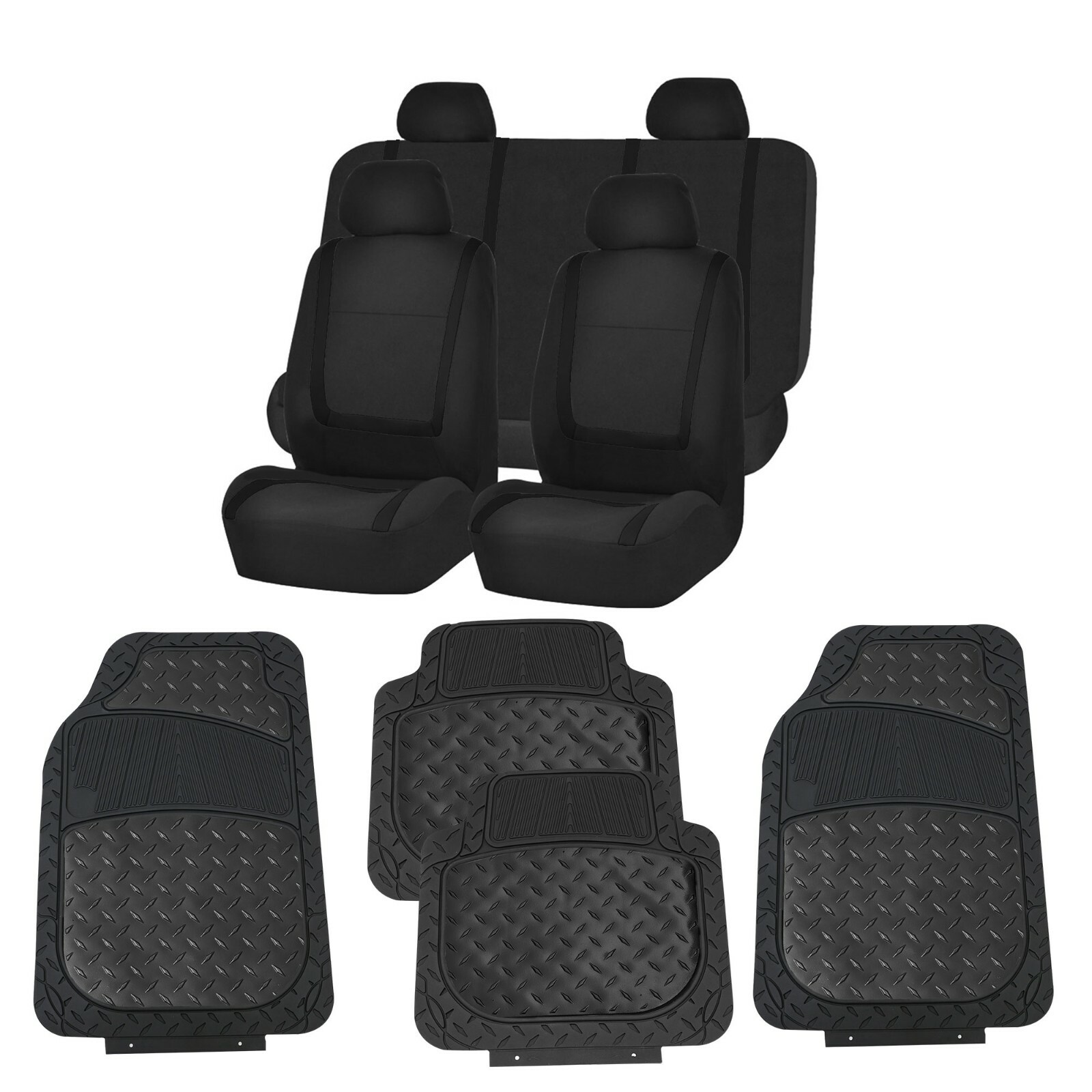 Car Seat Covers Unique Flat Cloth Full set w/ High Quality Metallic Floor Mats
