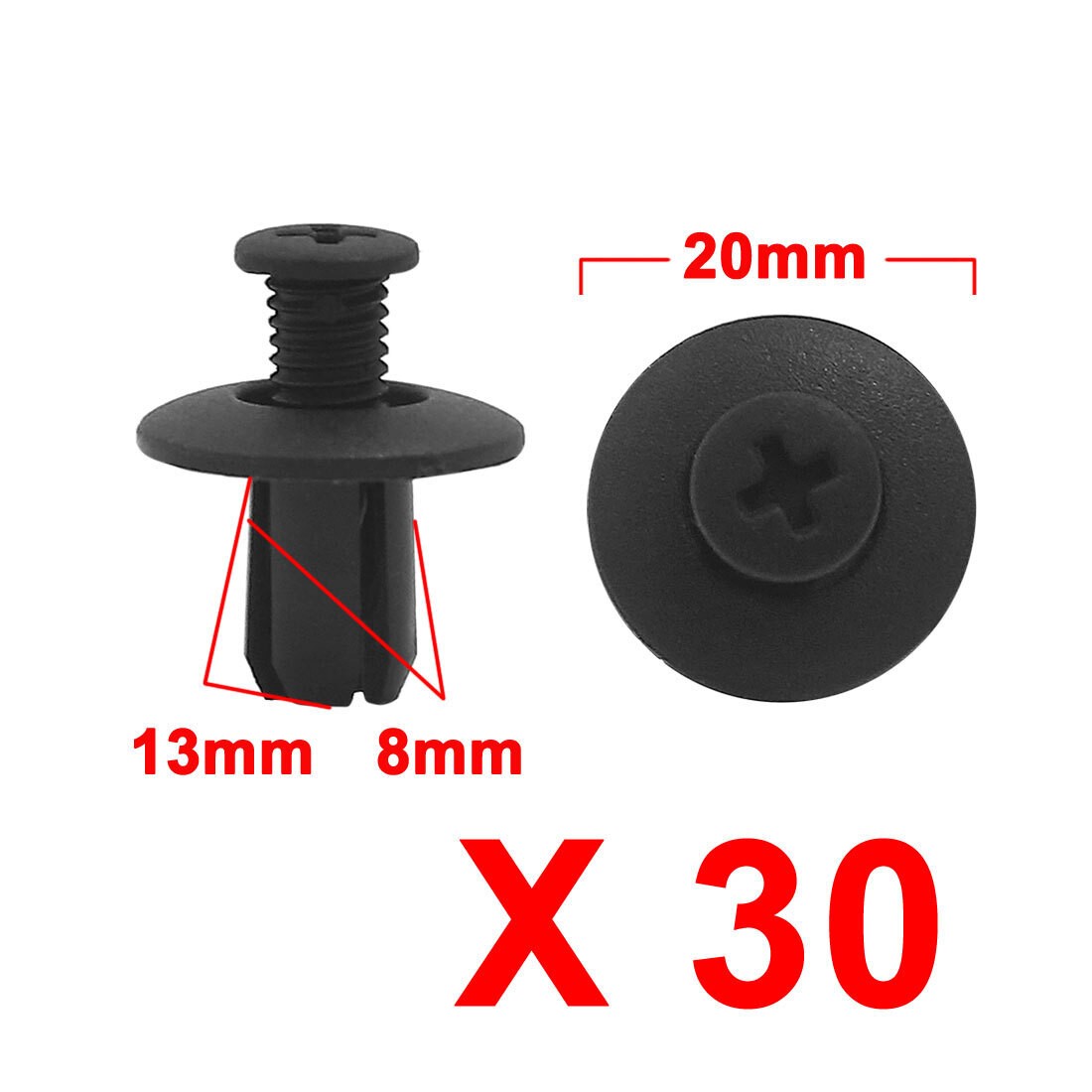 30 Pcs Black 8mm Hole Plastic Rivets Fastener Fender Push Pin Clips for Auto Car