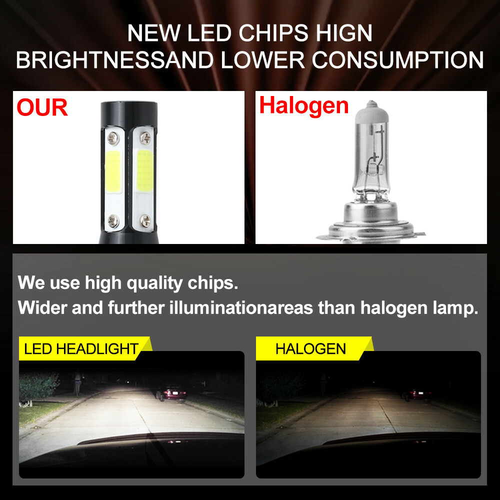 2X 4-SIDE Conversion Kit H7 LED Headlight High Low Beam Bulbs 6000K Xenon White