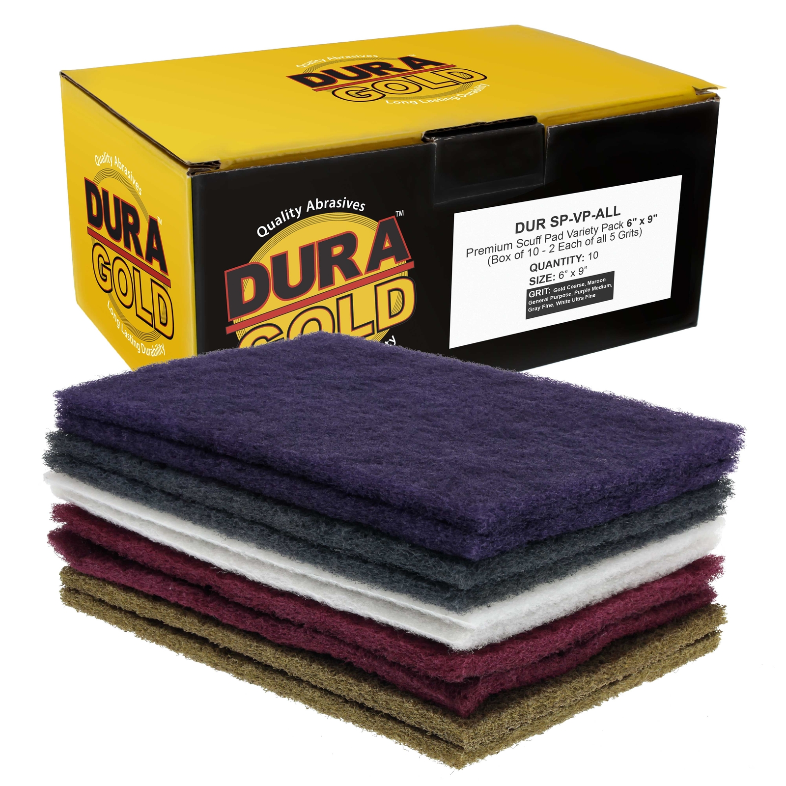Dura-Gold 6″ x 9″ 10 Scuff Pad Variety Pack, 2 Each of 5 Grit Grades, Sand Auto