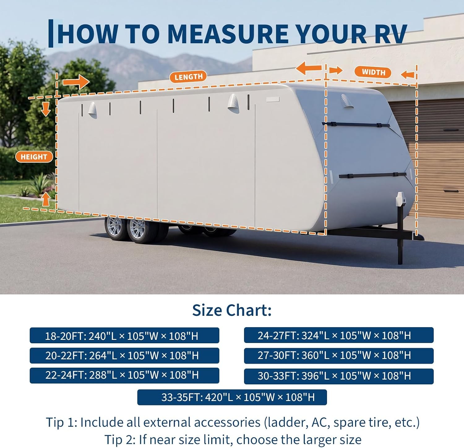 Travel Trailer RV Cover 18-35 ft, 4-Layer Oxford Waterproof Camper Storage Cover