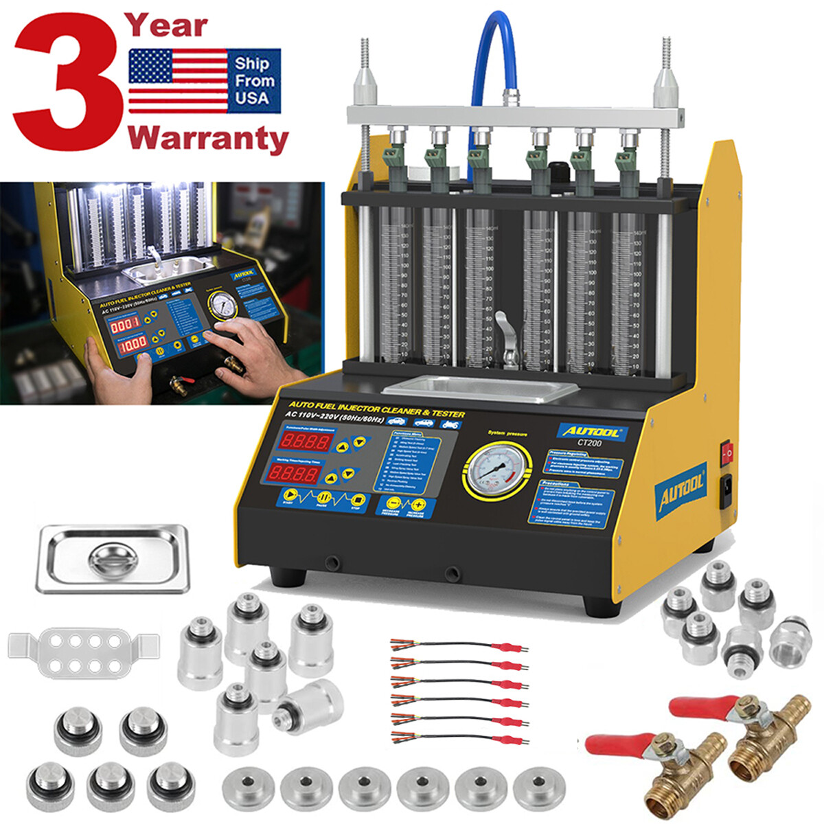 CT200 Ultrasonic Car Motorcycle Fuel Injector Cleaner Tester Machine 6-Cylinder