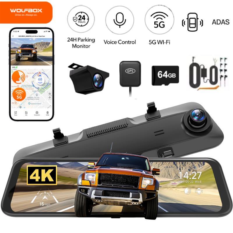 WOLFBOX G850PRO 4K Dash Cam Front and Rear ADAS, 5.8GHz WiFi Parking Monitor NEW