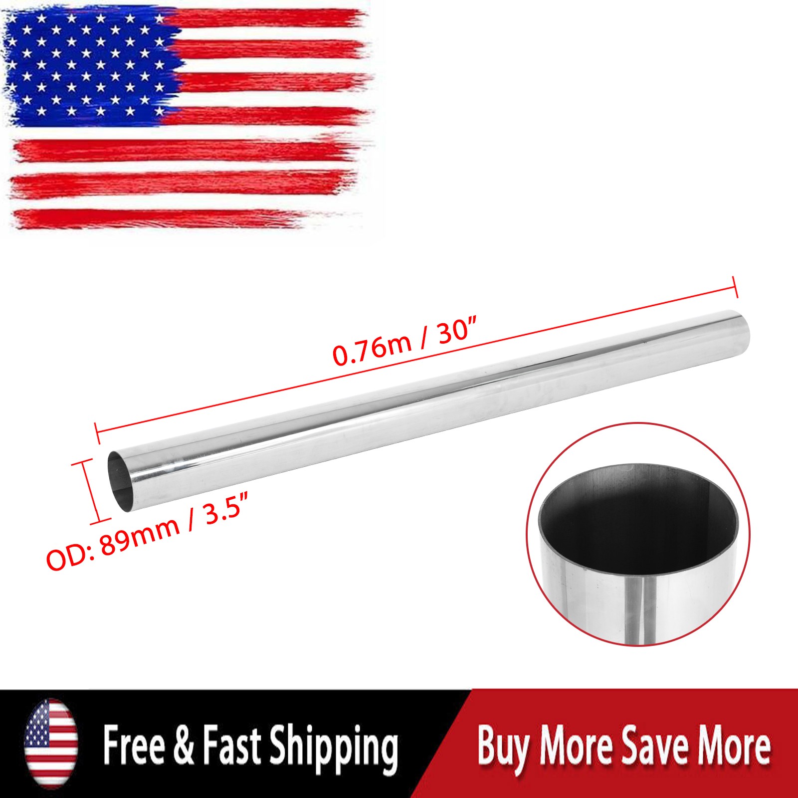 3.5″ 89MM T304 Stainless Steel Straight DIY Custom Mandrel Exhaust Pipe Tube
