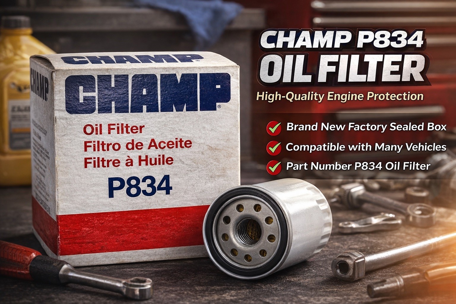CHAMP P834 Oil Filter – Brand New OEM Quality Engine Protection