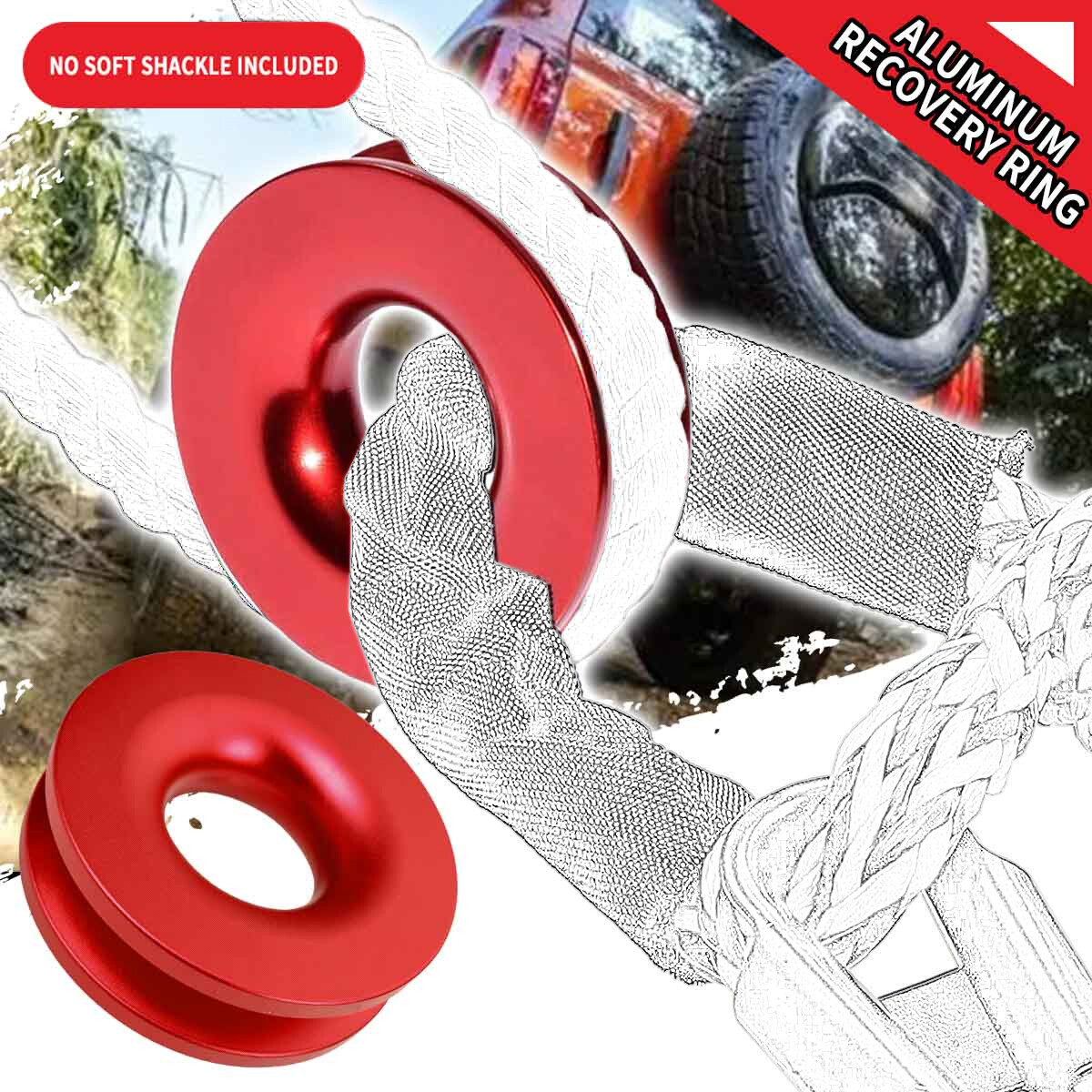Recovery Ring Snatch Block Pulley 41000lbs Soft Shackle Tow Winch Rope Straps UP