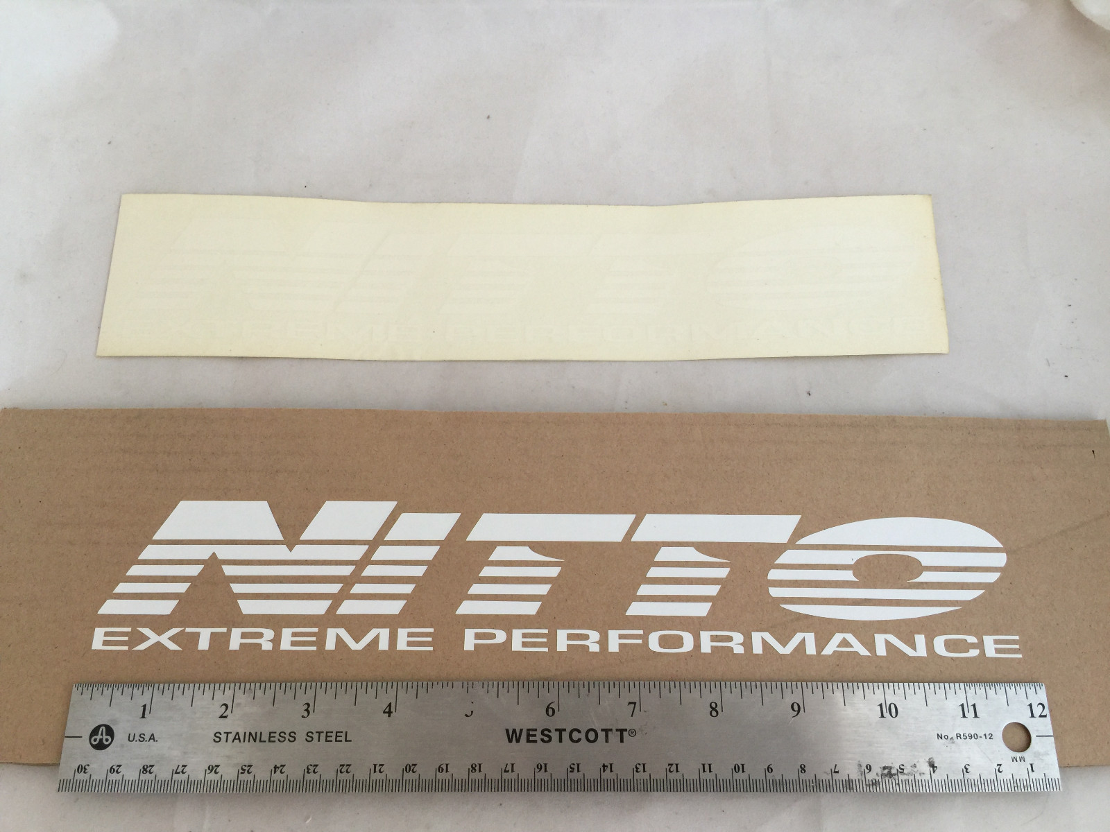 ONE NEW Small White NITTO Tires Windshield Vinyl Sticker Decal 12″ x 2″