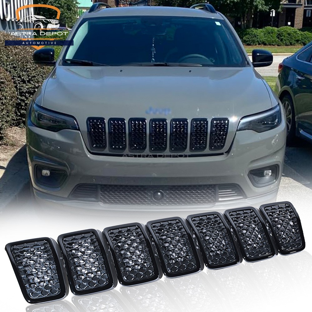 7X Gloss Black Front Bumper Grille Insert Honeycomb Mesh for 19-23 Jeep Cherokee