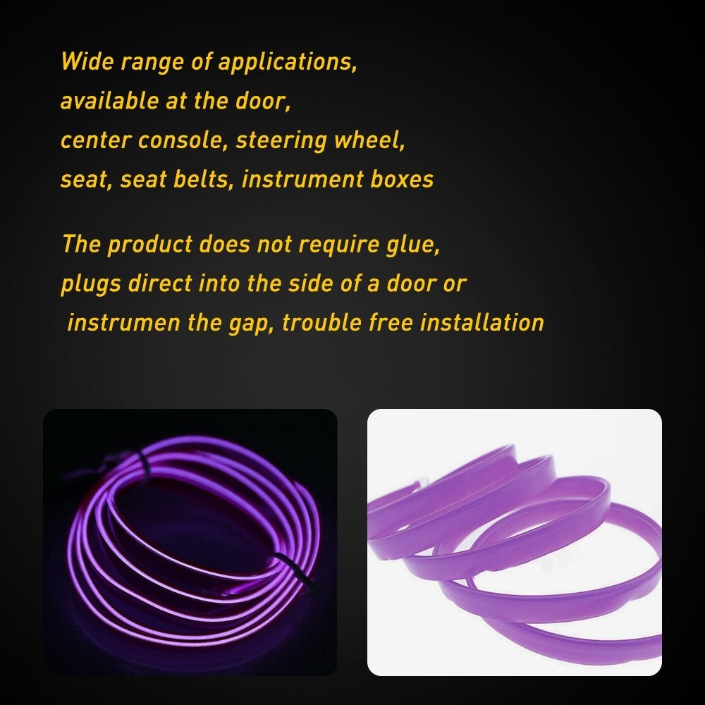 LED Car Interior Decorative Atmosphere Purple Wire Strip Light Lamp Accessories
