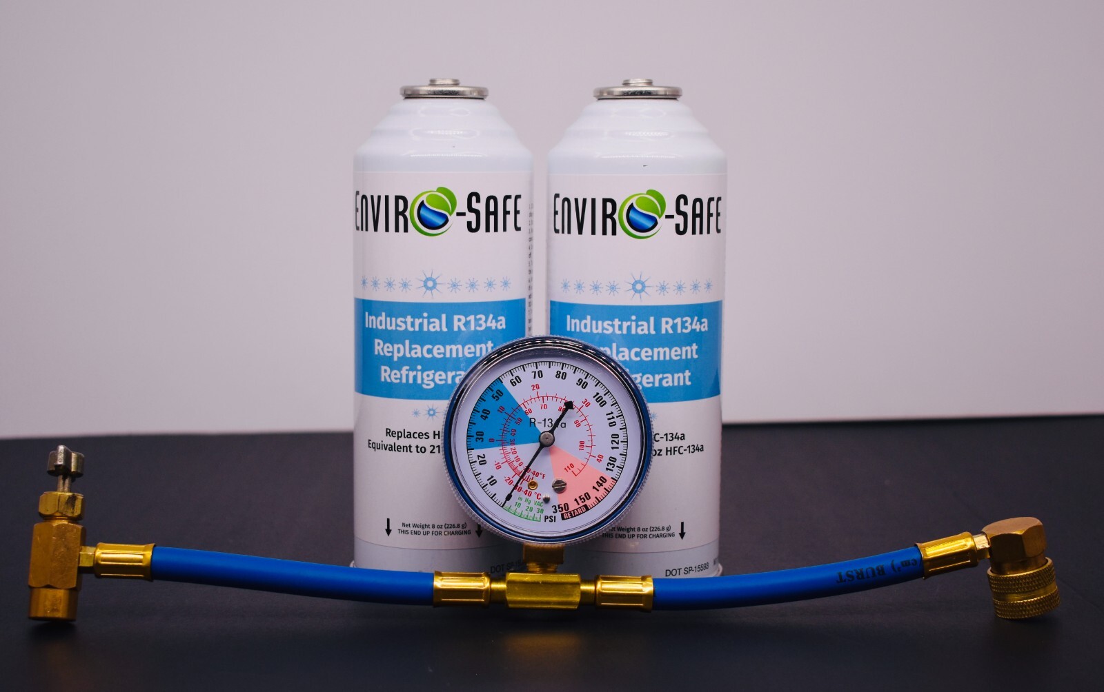 Industrial R134a Replacement Refrigerant. Auto, 2 cans, Brass Gauge