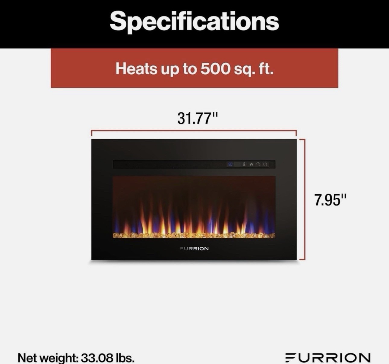 Furrion RV 30″ Electric Fireplace for RV/Home -FF30SC15A-BL Lippert (A312)