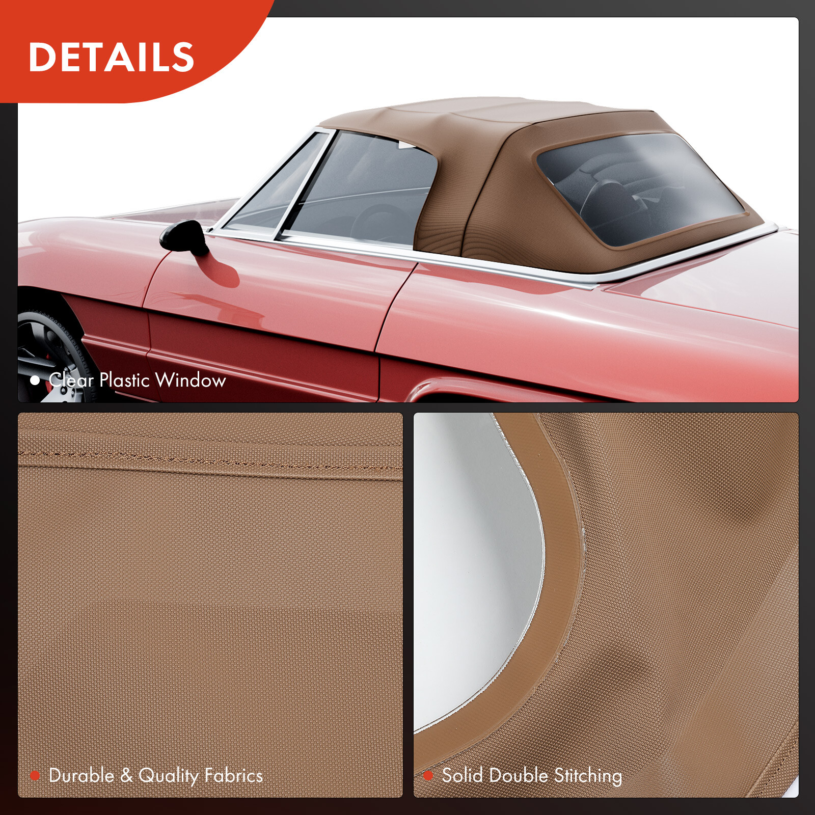 Tan Convertible Soft Top for 71-94 Alfa Romeo GT Veloce Spider w/ Plastic Window