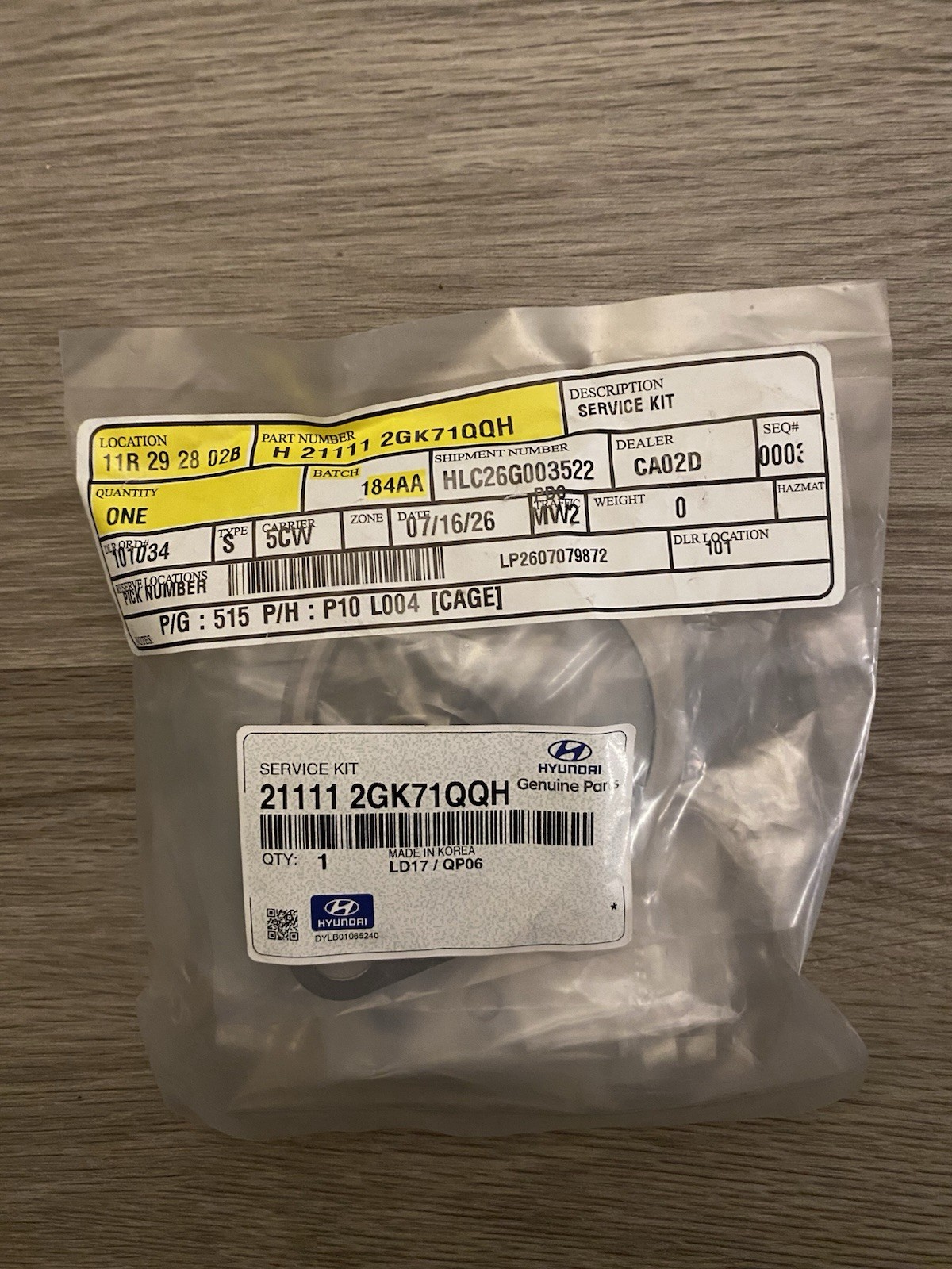 OEM Hyundai Service Kit 21111-2GK71QQH Genuine New Sealed