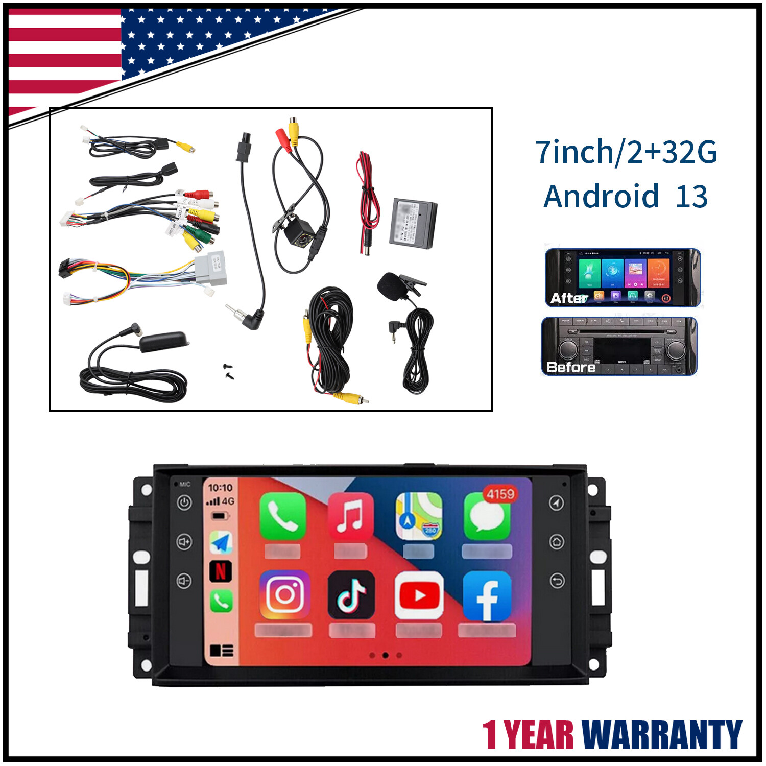 For 2009-2012 DODGE RAM 1500 2500 3500 CarPlay Radio Touch Screen WIFI 2+32G