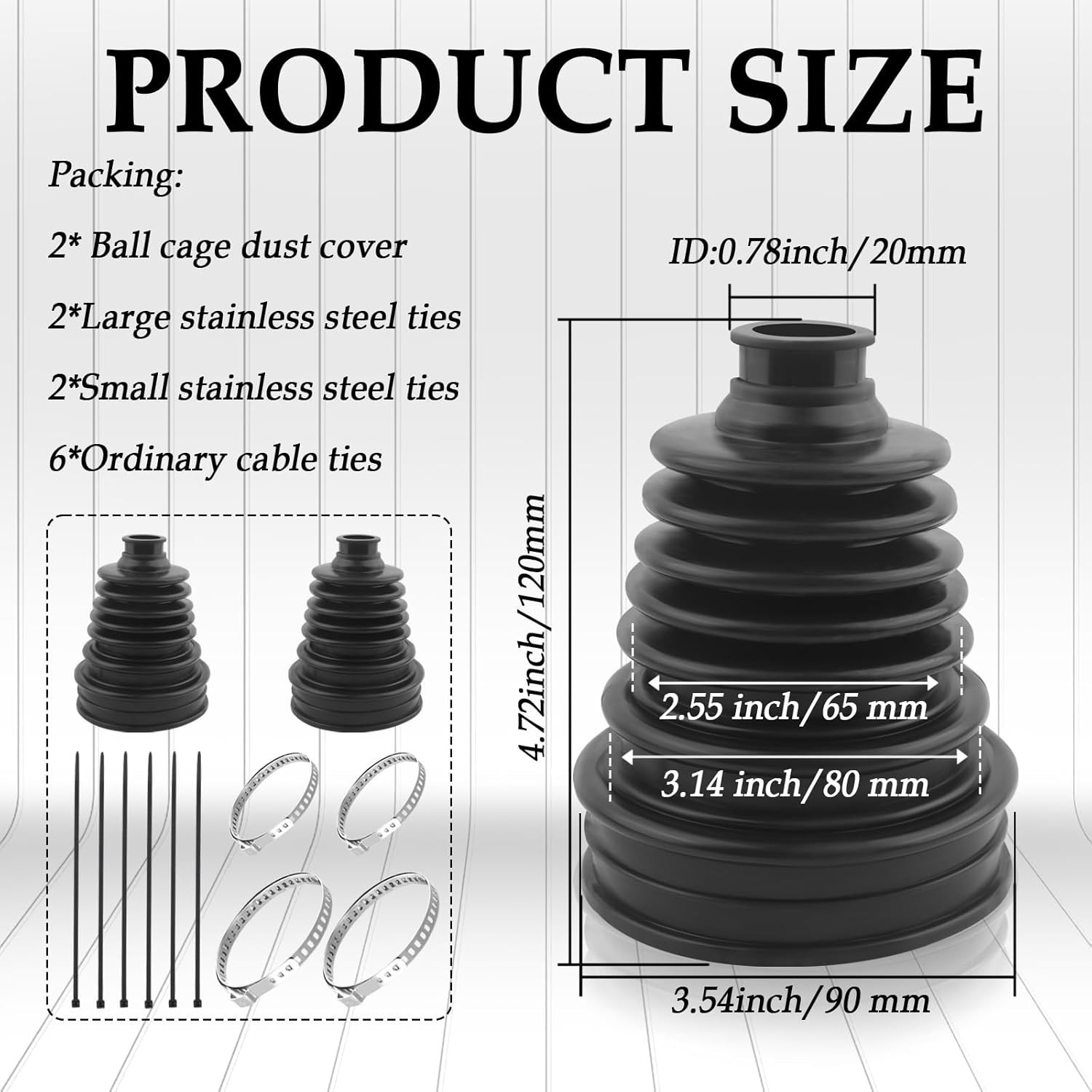 2PCS Universal CV Joint Boot with Stainless Steel Clamps & Cable Ties Included