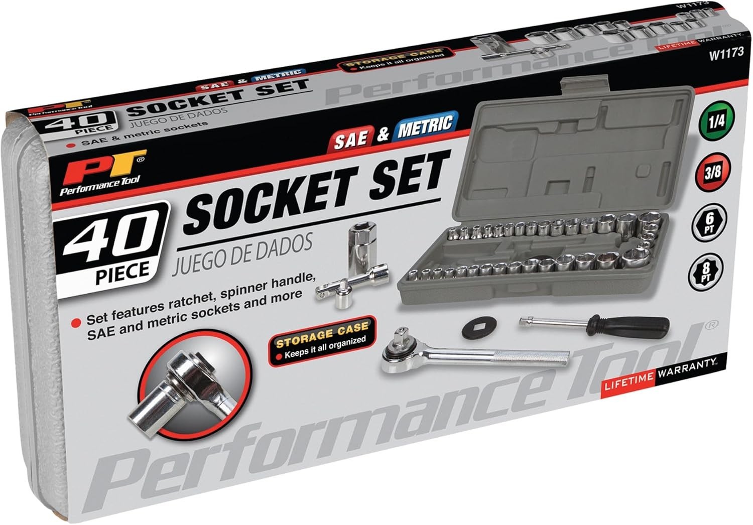 W1173 SAE/Metric 40-Piece SAE and Metric Socket Set, 1/4-Inch & 3/8-Inch Drive