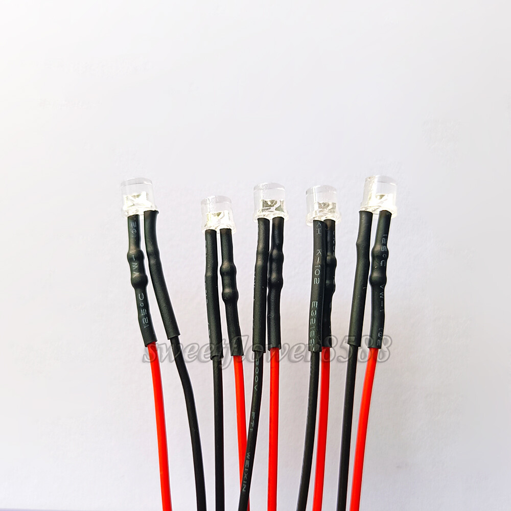 5mm Flat Top Wide Angle LEDs 5V 9V 12V 24V DC Prewired Leds 20CM Various Colours