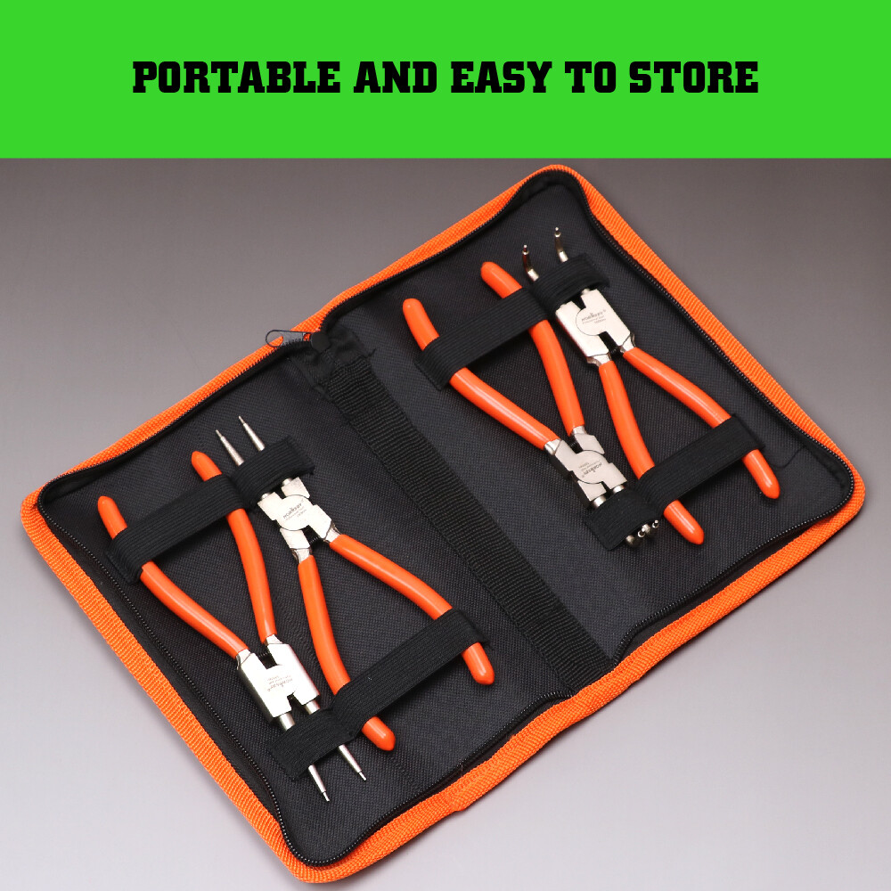 4pcs Heavy Duty 7″ Circlip Plier Snap Ring Plier External Internal Kit w/ Pouch