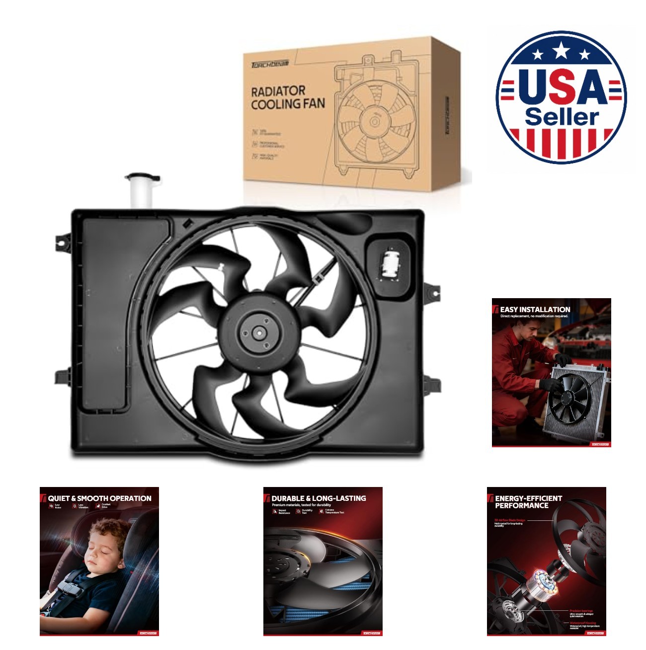 Radiator Cooling Fan 12V 234W 3 Pin 2100 RPM Plastic Copper 2016-2018 Elantra